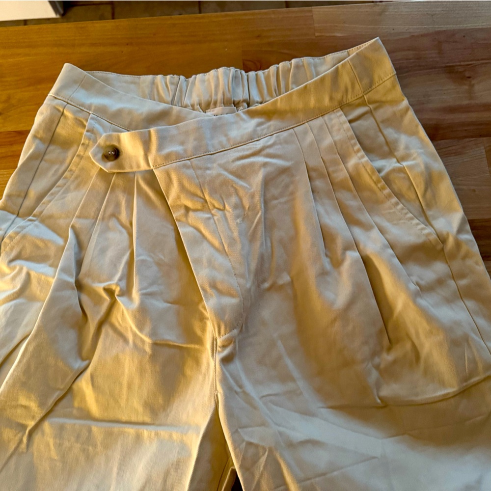 MABLE cream woven asymmetrical button pants